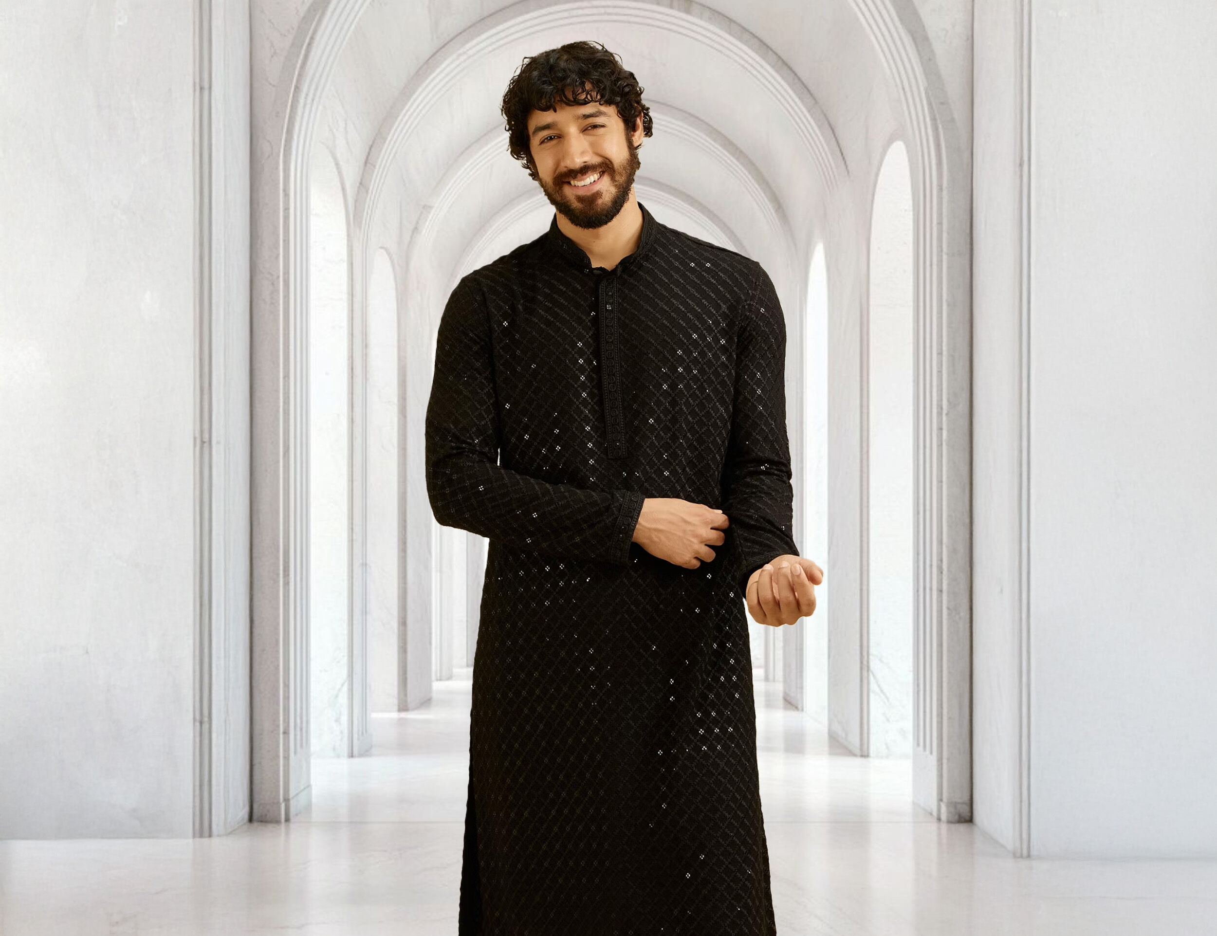 Men wearing stylish black kurta pajama
